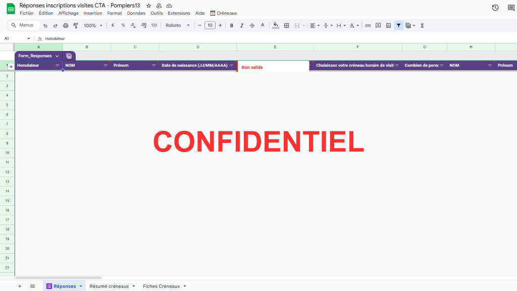 Base de données d'inscriptions JEP sur Google Sheets